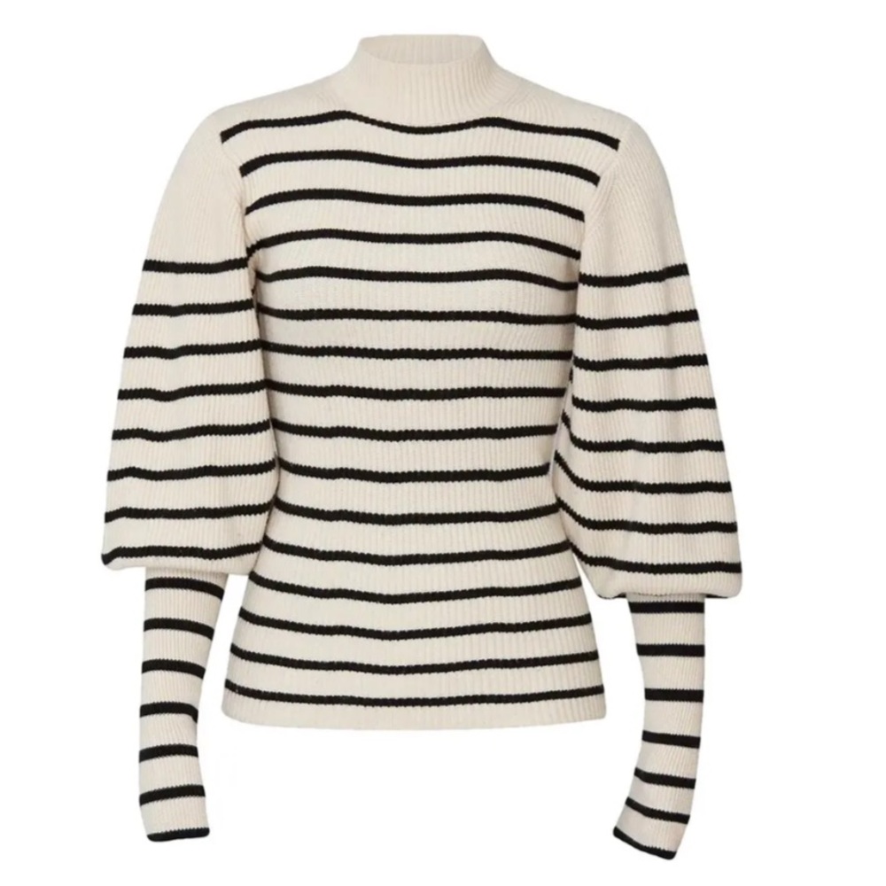 KHAITE Cream and Black Striped Turtleneck Sweater
